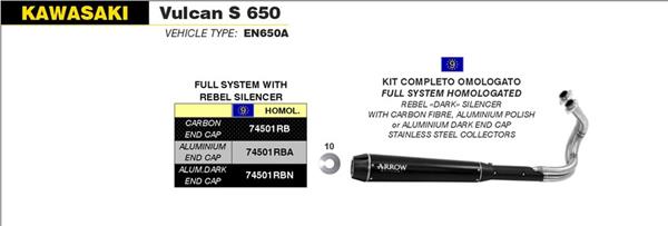Arrow Rebel Dark 74501RB passend für Kawasaki