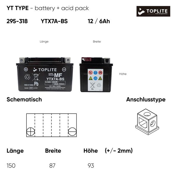 Toplite Motorradbatterie YTX7A-BS 12V 6Ah