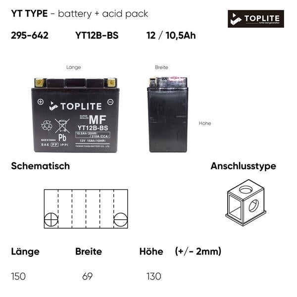 Toplite Motorradbatterie YT12B-BS 12V 10,5Ah