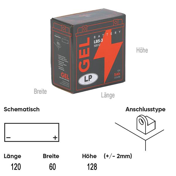 Landport Motorradbatterie LB5L-3 12V 5Ah
