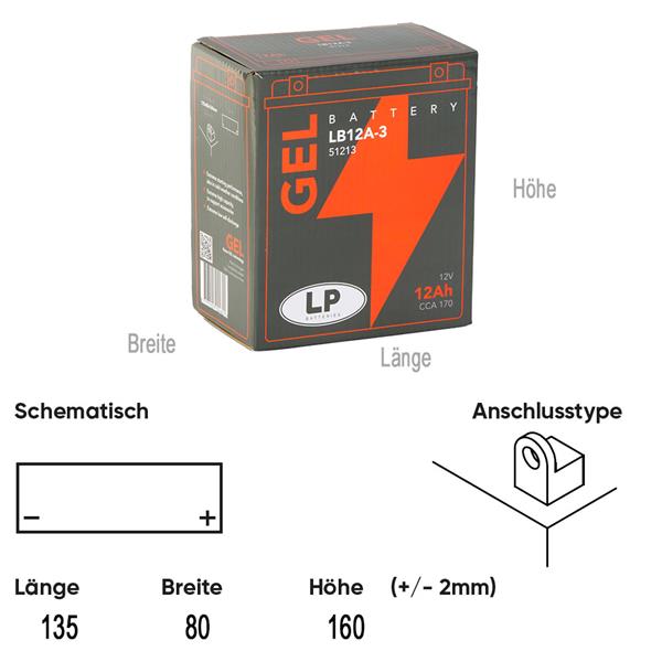 Landport Motorradbatterie LB12A-3 12V 12Ah