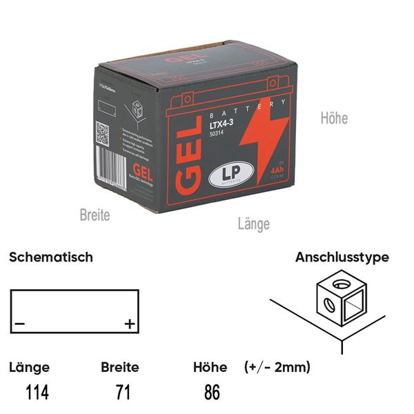 Landport Motorradbatterie LTX4-3 12V 3Ah