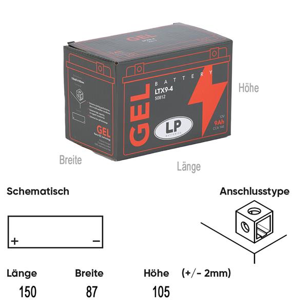 Landport Motorradbatterie LTX9-4 12V 9Ah