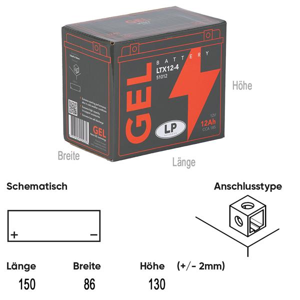 Landport Motorradbatterie LTX12-4 12V 12Ah