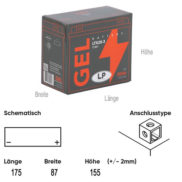 Landport Motorradbatterie LTX20-3 12V 20Ah