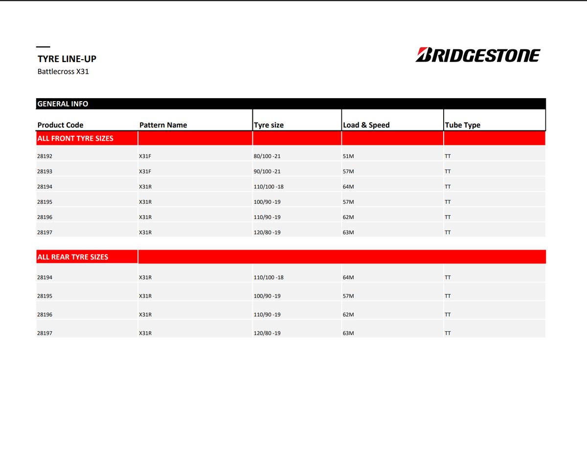 Bridgestone Battlecross X31