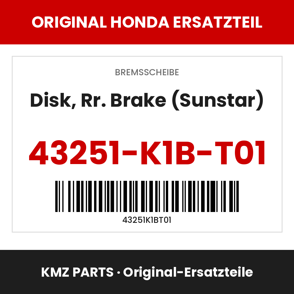 Honda Original Disk, Rr. Brake (Sunstar) 43251-K1B-T01