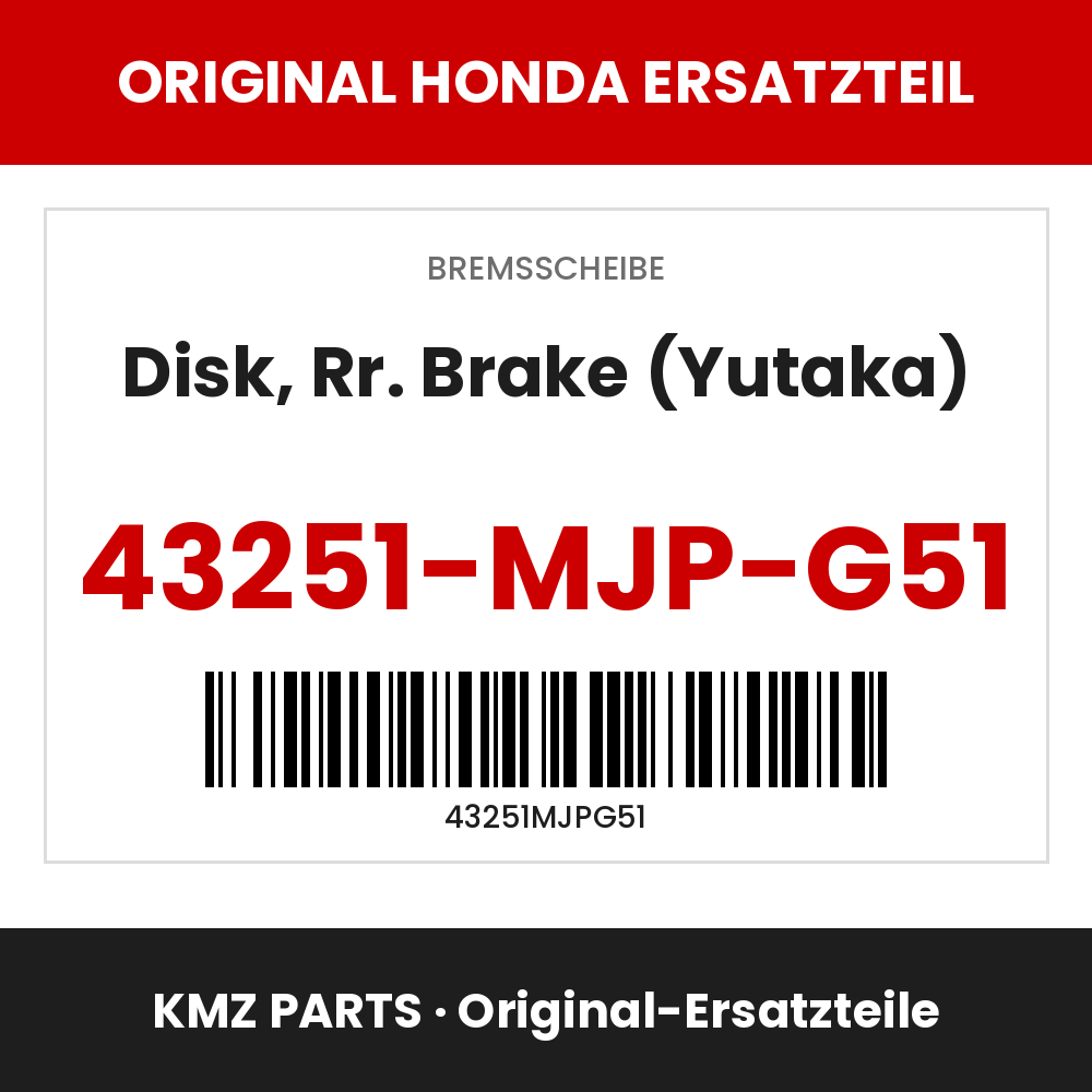 Honda Original Disk, Rr. Brake (Yutaka) 43251-MJP-G51
