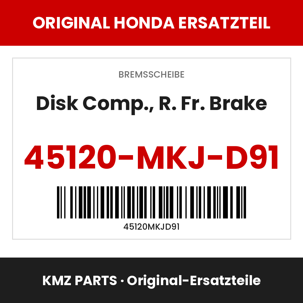 Honda Original Disk Comp., R. Fr. Brake 45120-MKJ-D91