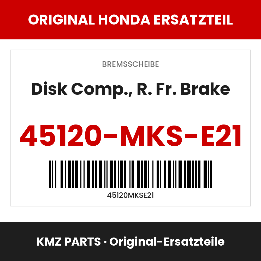 Honda Original Disk Comp., R. Fr. Brake 45120-MKS-E21