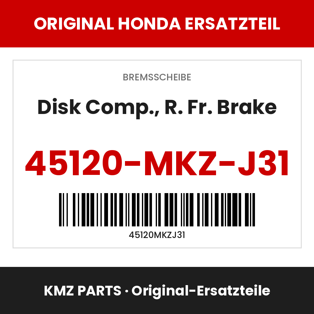 Honda Original Disk Comp., R. Fr. Brake 45120-MKZ-J31