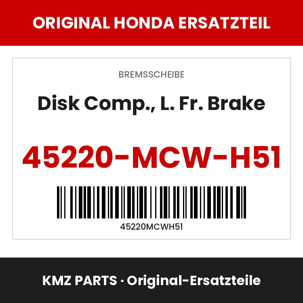 Honda Original Disk Comp., L. Fr. Brake 45220-MCW-H51