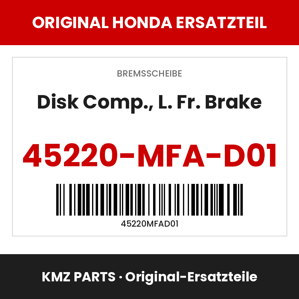 Honda Original Disk Comp., L. Fr. Brake 45220-MFA-D01