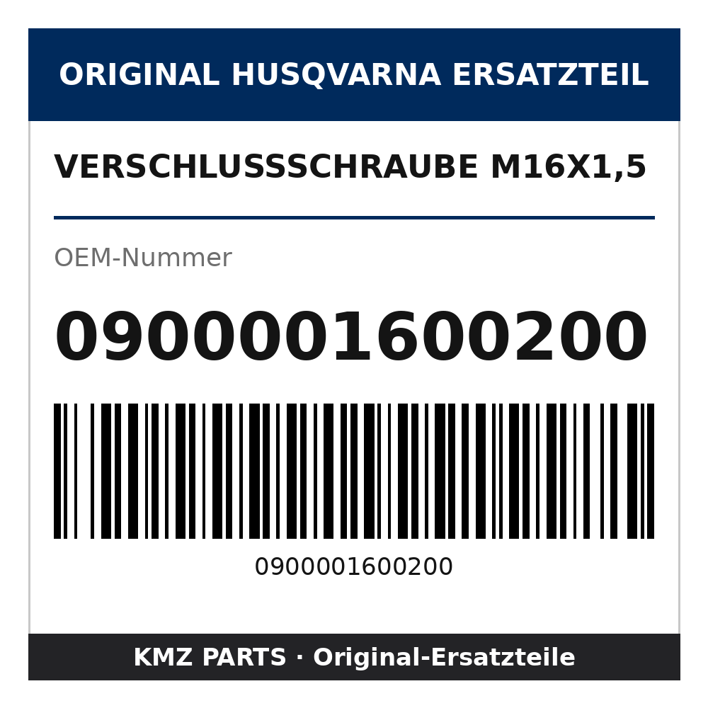 Husqvarna Original Verschlussschraube M16x1,5 0900001600200
