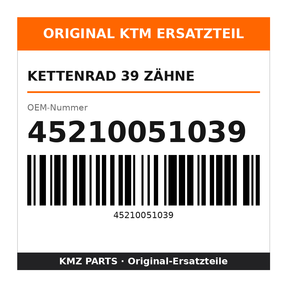 KTM Kettenrad 39 Zähne 45210051039