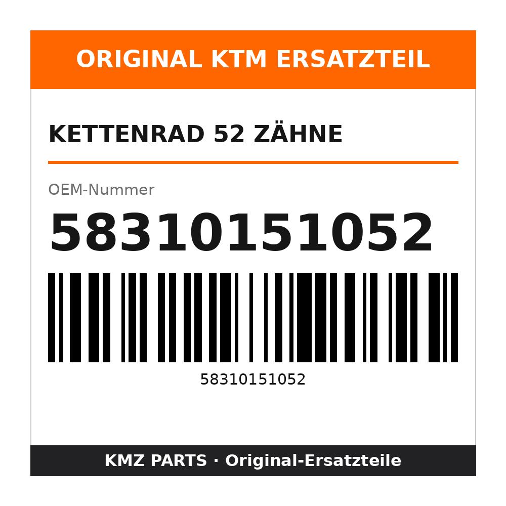 KTM Kettenrad 52 Zähne 58310151052