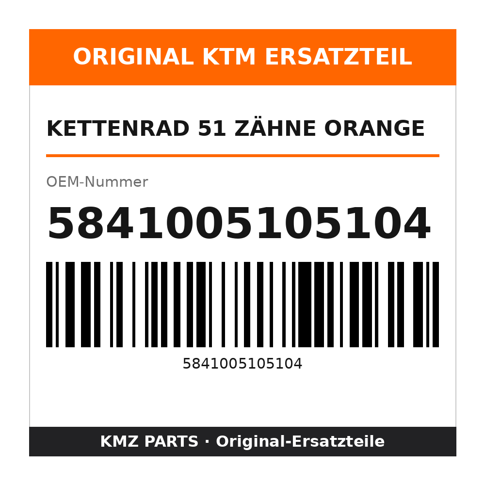 KTM Kettenrad 51 Zähne orange 5841005105104