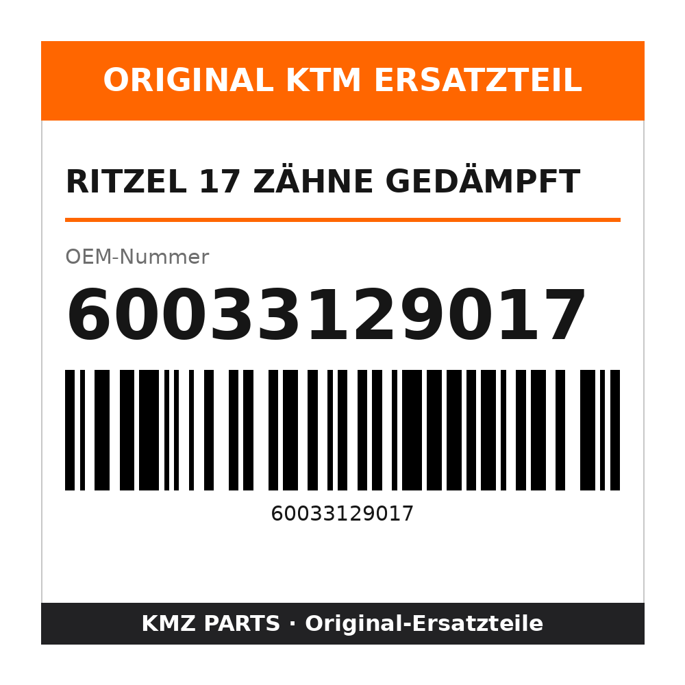 KTM Ritzel 17 Zähne gedämpft 60033129017