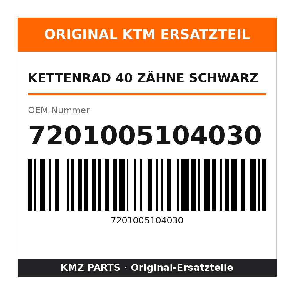 KTM Kettenrad 40 Zähne schwarz 7201005104030