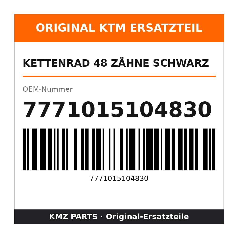 KTM Kettenrad 48 Zähne schwarz 7771015104830