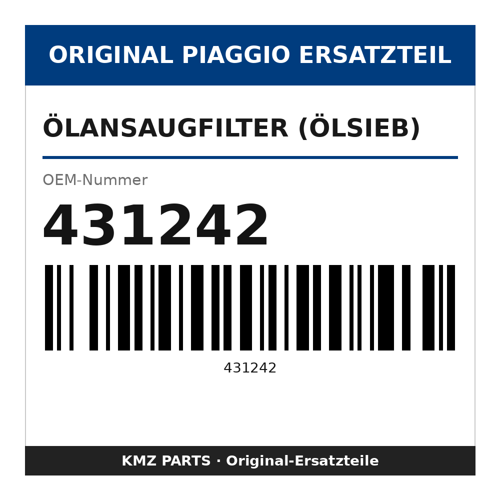 Piaggio Ölansaugfilter (Ölsieb) 431242