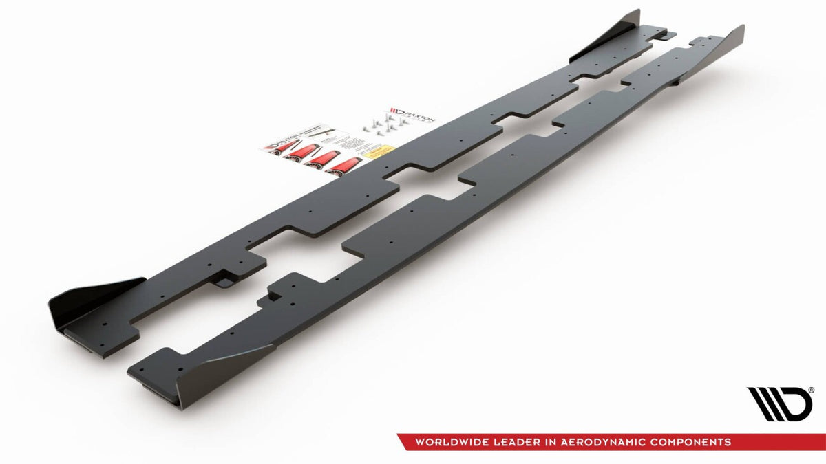 Street Pro Seitenschweller passend für Ford Focus RS Mk3 schwarz matt Hochglanz + Flaps