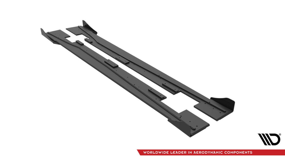 Street Pro Seitenschweller passend für Mercedes A 45 AMG W176 FL schwarz matt + Hochglanz Flaps