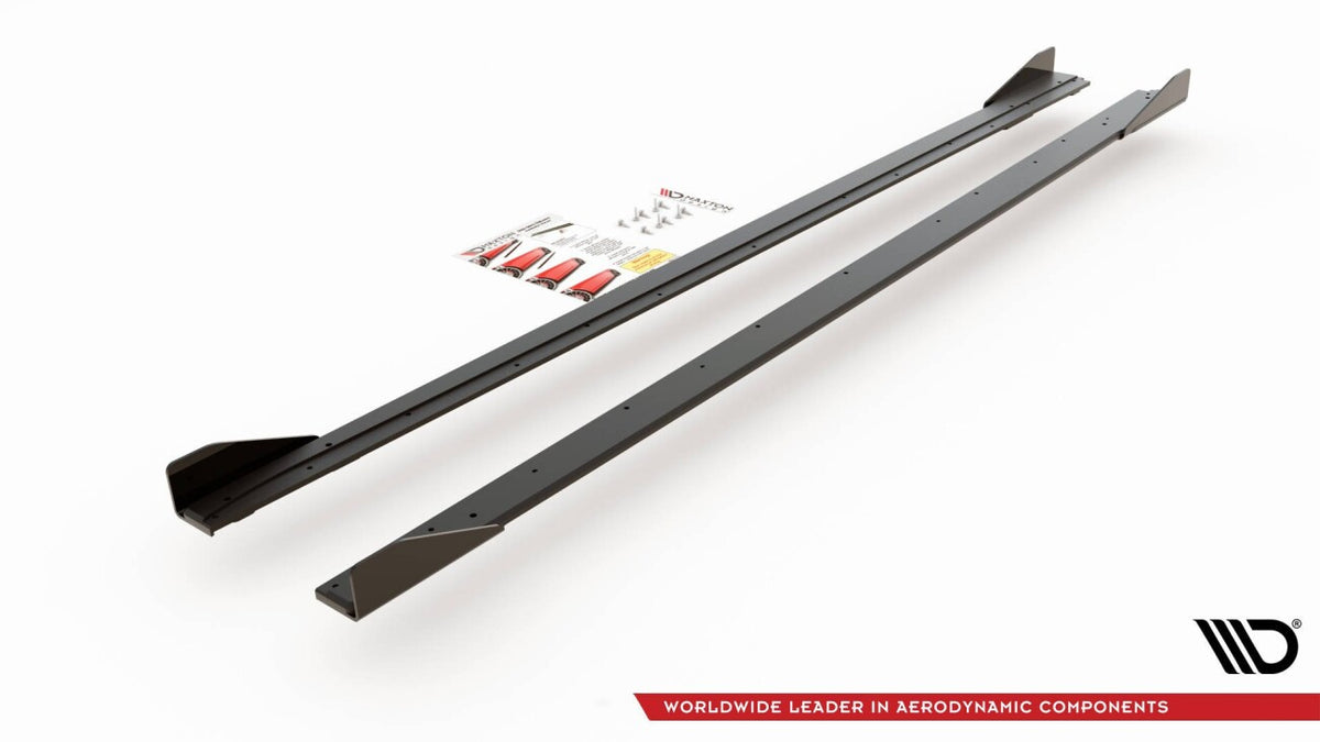 Street Pro Seitenschweller passend für VW Polo GTI Mk6 schwarz matt + Hochglanz Flaps