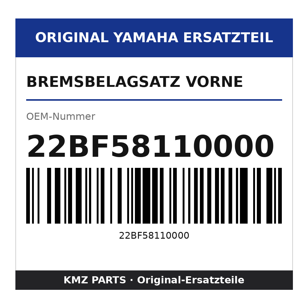 Yamaha Bremsbelagsatz vorne 22BF58110000