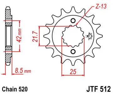 Ritzel vorne JT JTF512.14, 14 Zähne Teilung 520