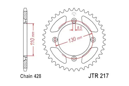 Kettenrad hinten Stahl JT JTR217.56, 56 Zähne Teilung 428