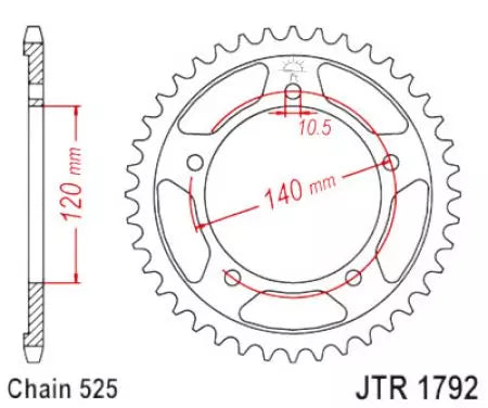 Kettenrad hinten Stahl JT JTR1792.48ZBK, 48 Zähne Teilung 525 schwarz