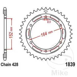 Kettenrad hinten Stahl JT JTR1839.56, 56 Zähne Teilung 428
