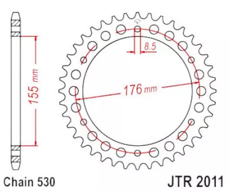 Kettenrad hinten Stahl JT JTR2011.43ZBK, 43 Zähne Teilung 530 schwarz
