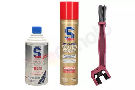 S100 Dry Lube Kettenspray 500 ml + S100 Kettenreiniger 400 ml + Kettenbürste