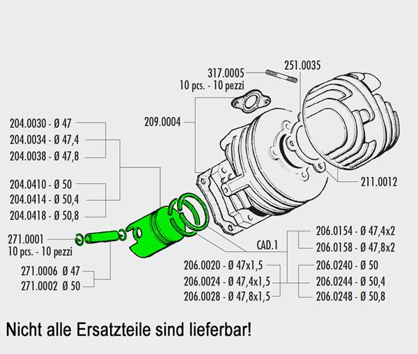 Kolbenkit Vespa 85ccm Polini Ø 50,0 passend für Vespa