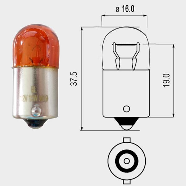 Lampe 12V 10W BA15S Röhrenform orange