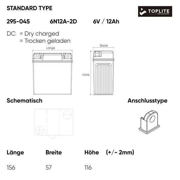 Toplite Motorradbatterie 6N12A-2D 6V 12Ah passend für Honda