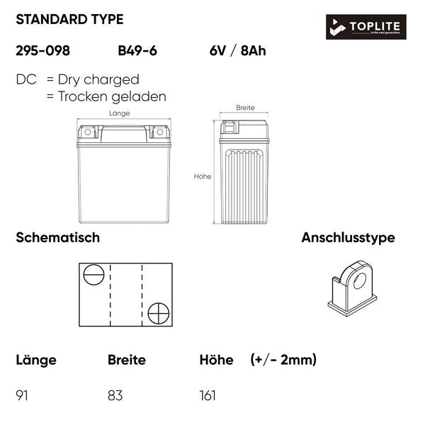 Toplite Motorradbatterie B49-6 6V 8Ah passend für BMW