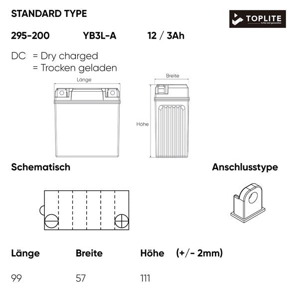 Toplite Motorradbatterie YB3L-A 12V 3Ah
