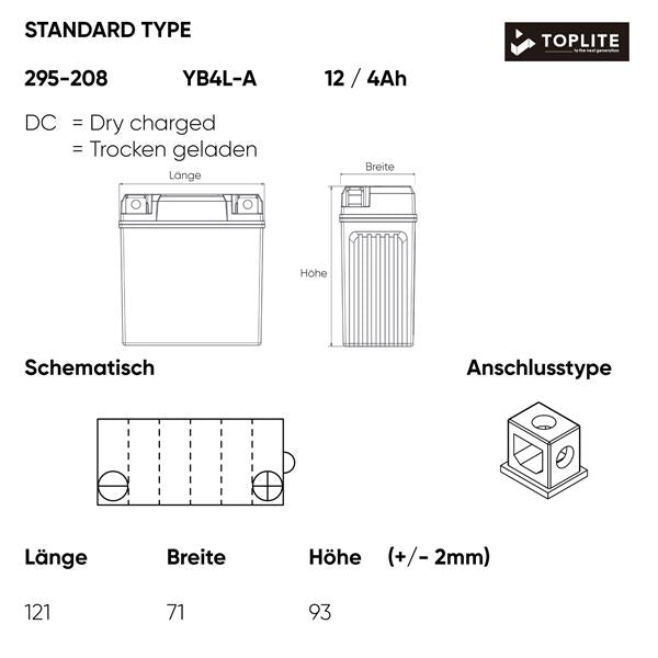 Toplite Motorradbatterie YB4L-B 12V 4Ah