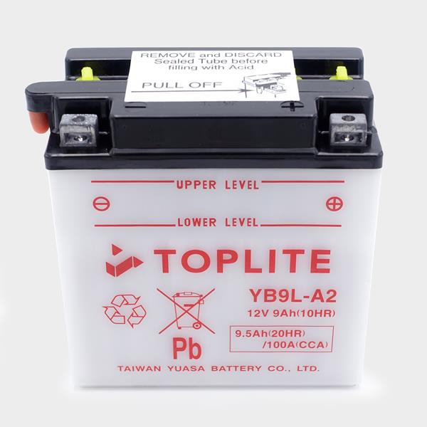 Toplite Motorradbatterie YB9L-A2 12V 9Ah passend für Kawasaki und TGB