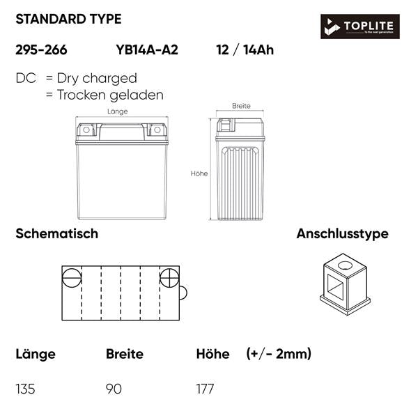 Toplite Motorradbatterie YB14A-A2 12V 14Ah