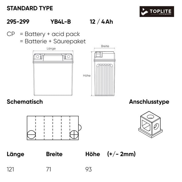 Toplite Motorradbatterie YB4L-B 12V 4Ah