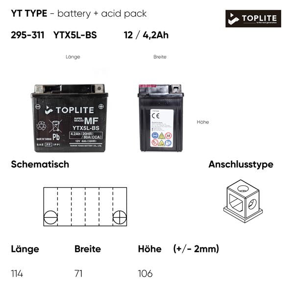 Toplite Motorradbatterie YTX5L-BS 12V