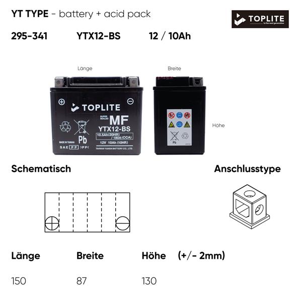 Toplite Motorradbatterie YTX12-BS 12V 10,5Ah