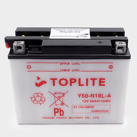 Toplite Motorradbatterie Y50-N18L-A 12V 20Ah passend für Kawasaki und Yamaha