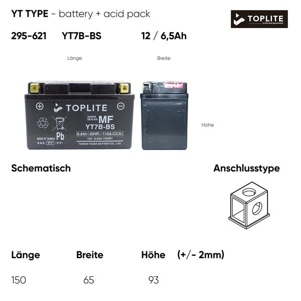 Toplite Motorradbatterie YT7B-BS 12V 6,5Ah