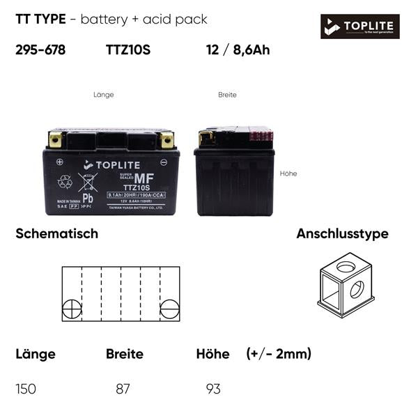 Toplite Motorradbatterie TTZ10S 12V 9,1Ah