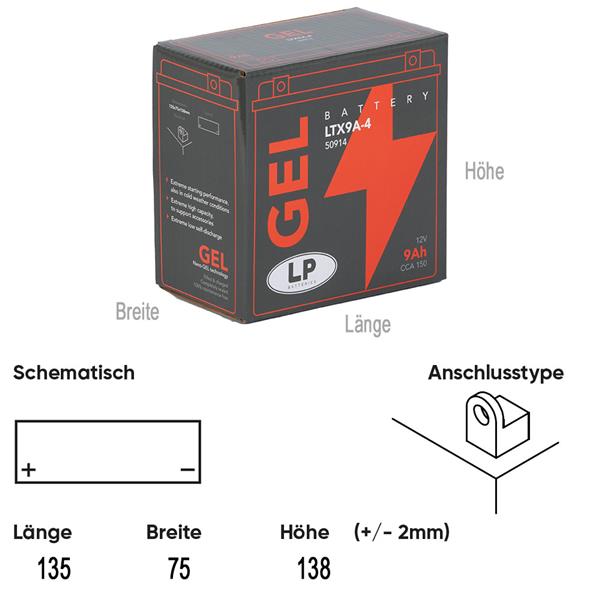 Landport Motorradbatterie LTX9A-4 12V 9Ah